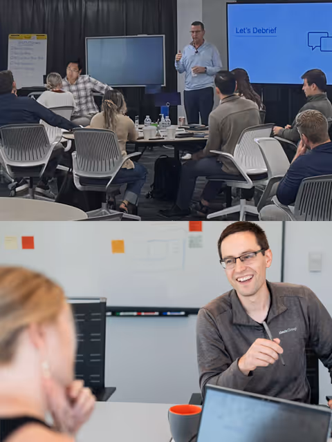 Images showing a group of people engaged in instructor lead training