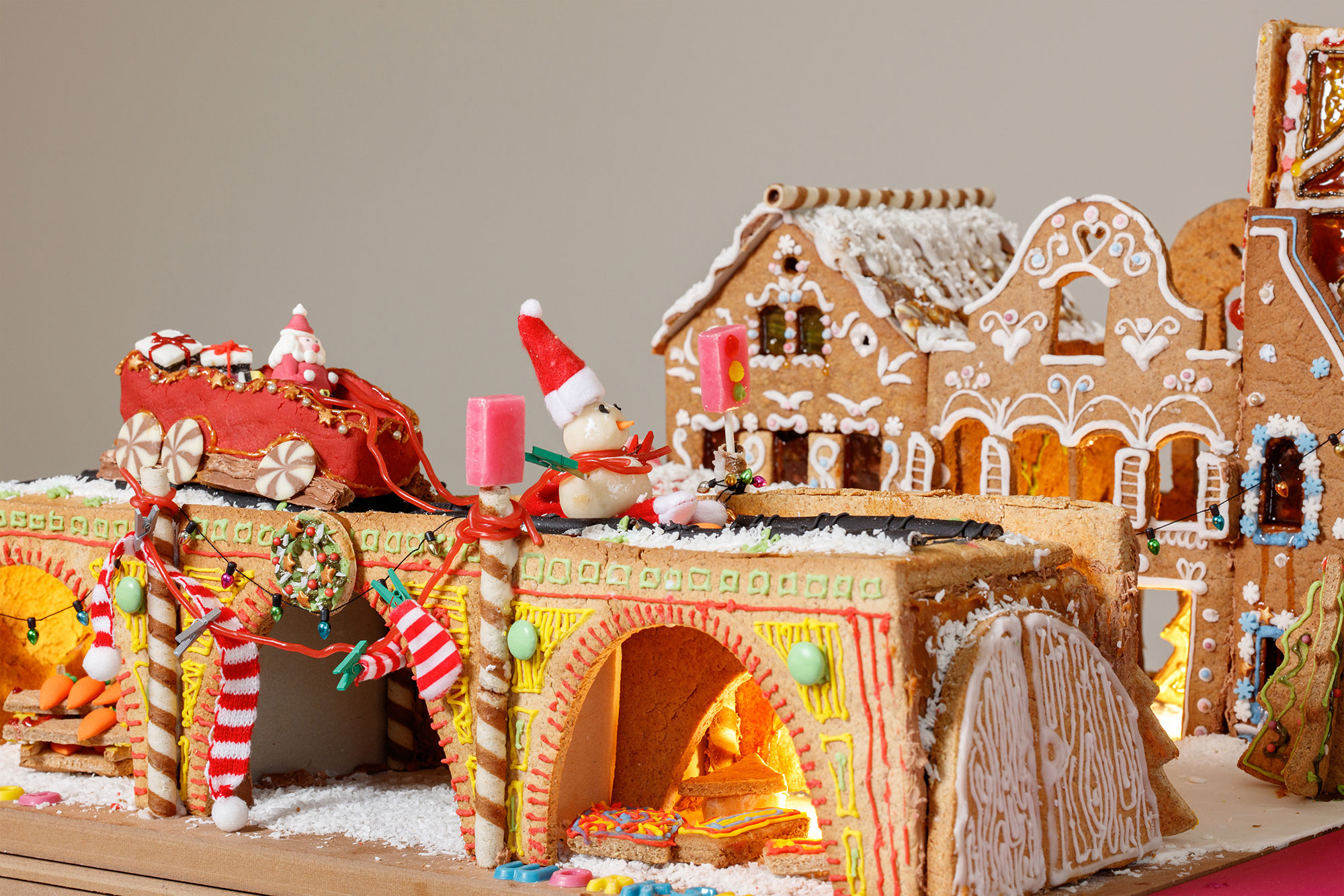 Close up of a Christmas gingerbread house.