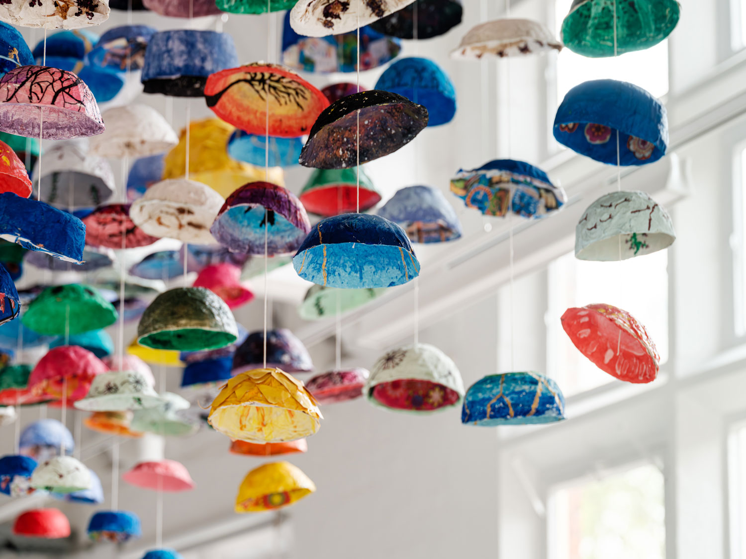 The papier-mâché installation, displayed above the reception
