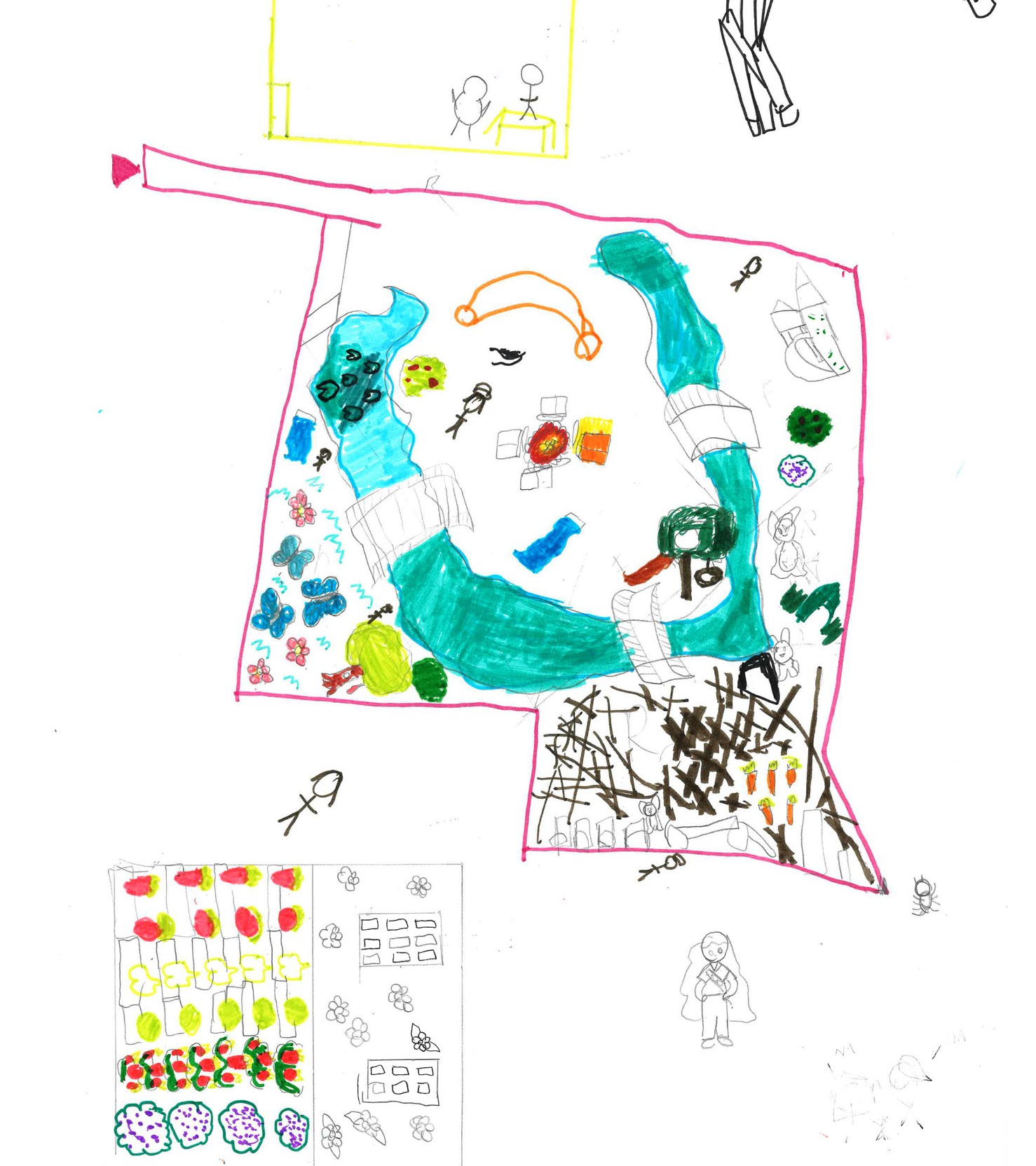 A scanned image of Student’s initial mappings of the site, including ‘Habitat Zones’