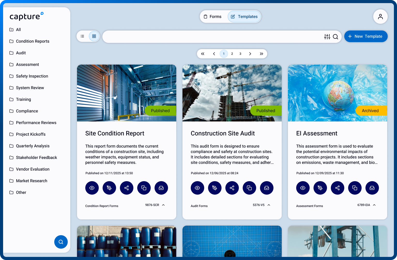 A screenshot of the templates dashboard from Fusionflow Capture