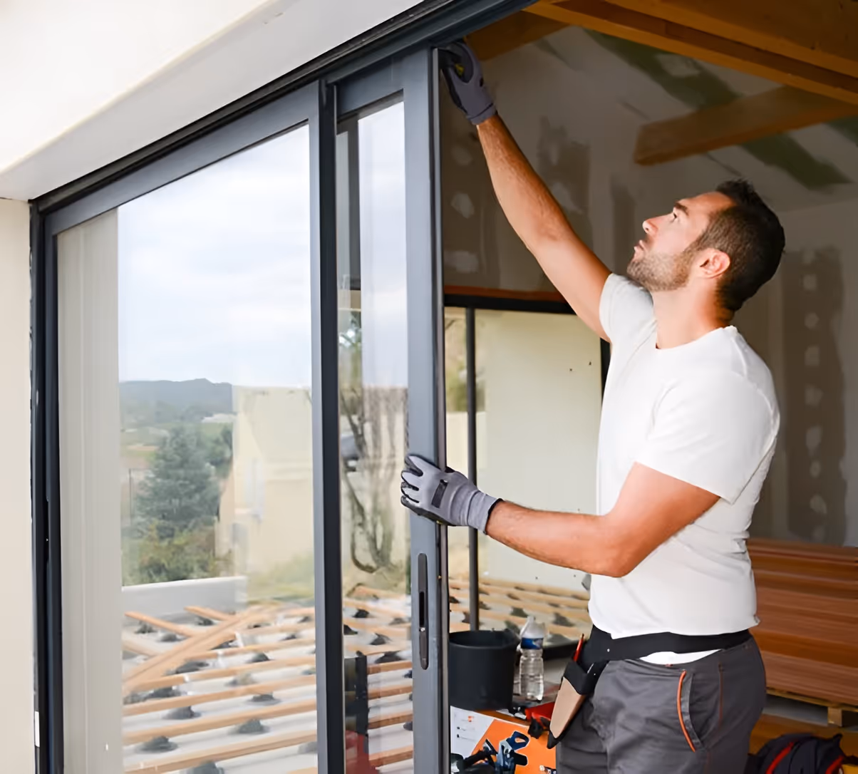 A man is installing the window