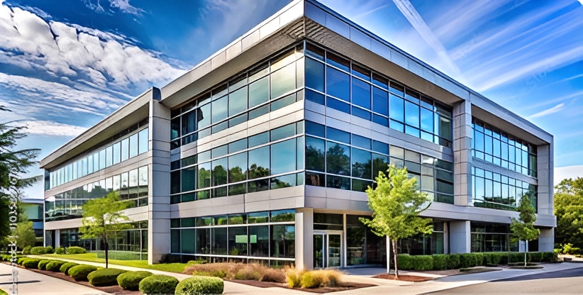 An image of a modern glass building.

