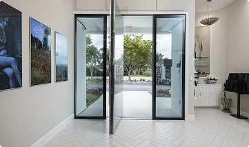Modern glass entrance doors.