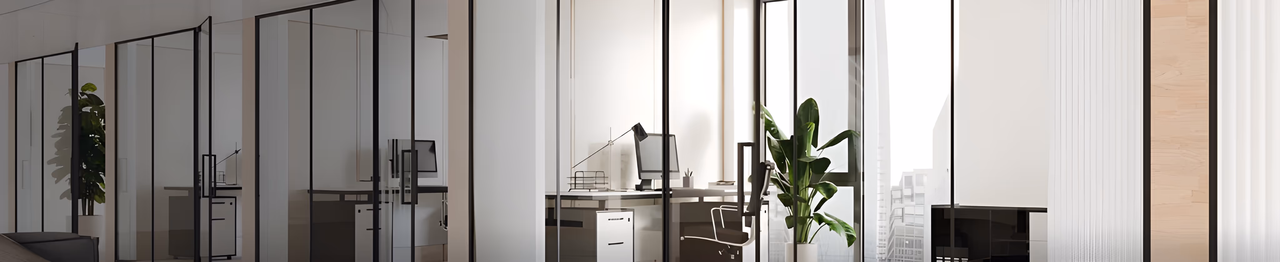Glass offices.
