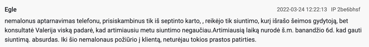 Kitos klinikos paciento atsiliepimas Rekvizituose apie nepakeliamą ragelį