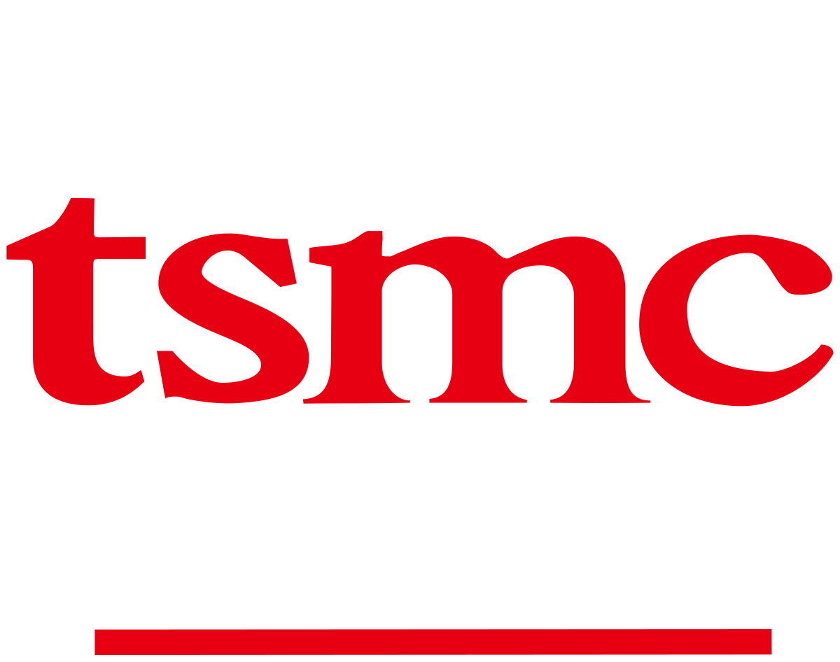 TSMC logo with red lowercase letters and a red underline.