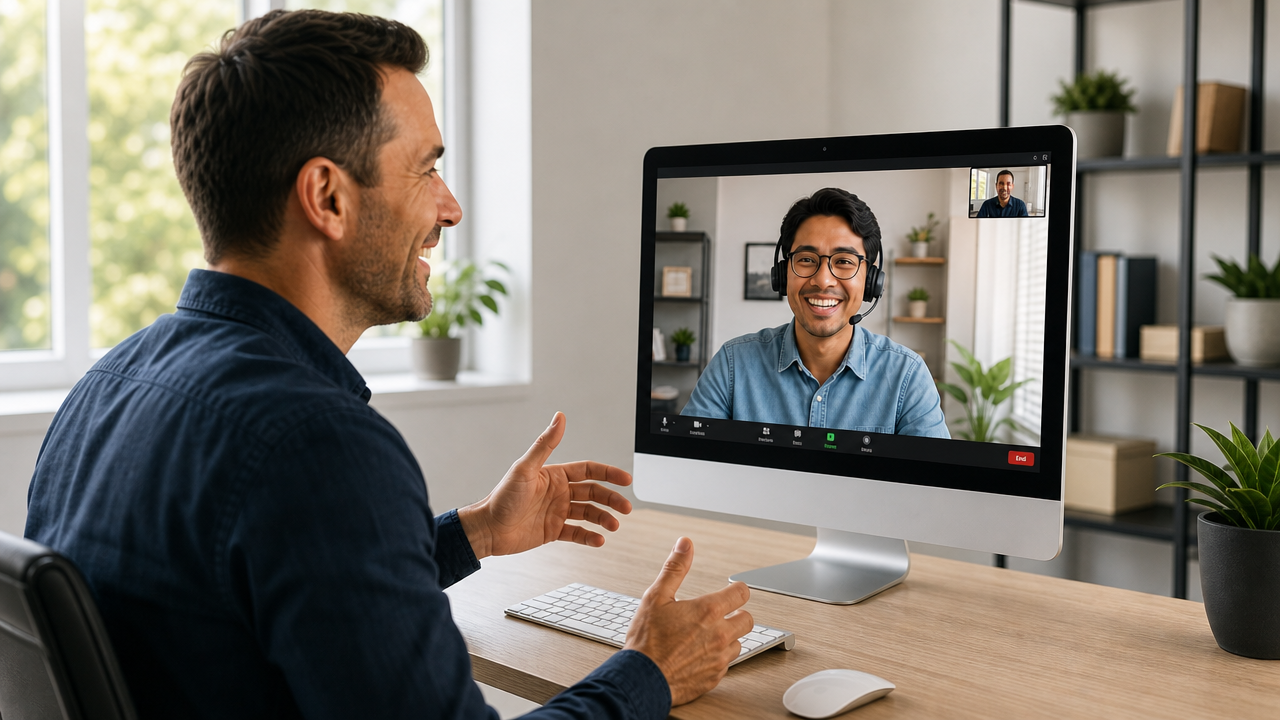 Agency owner meeting offshore employee online