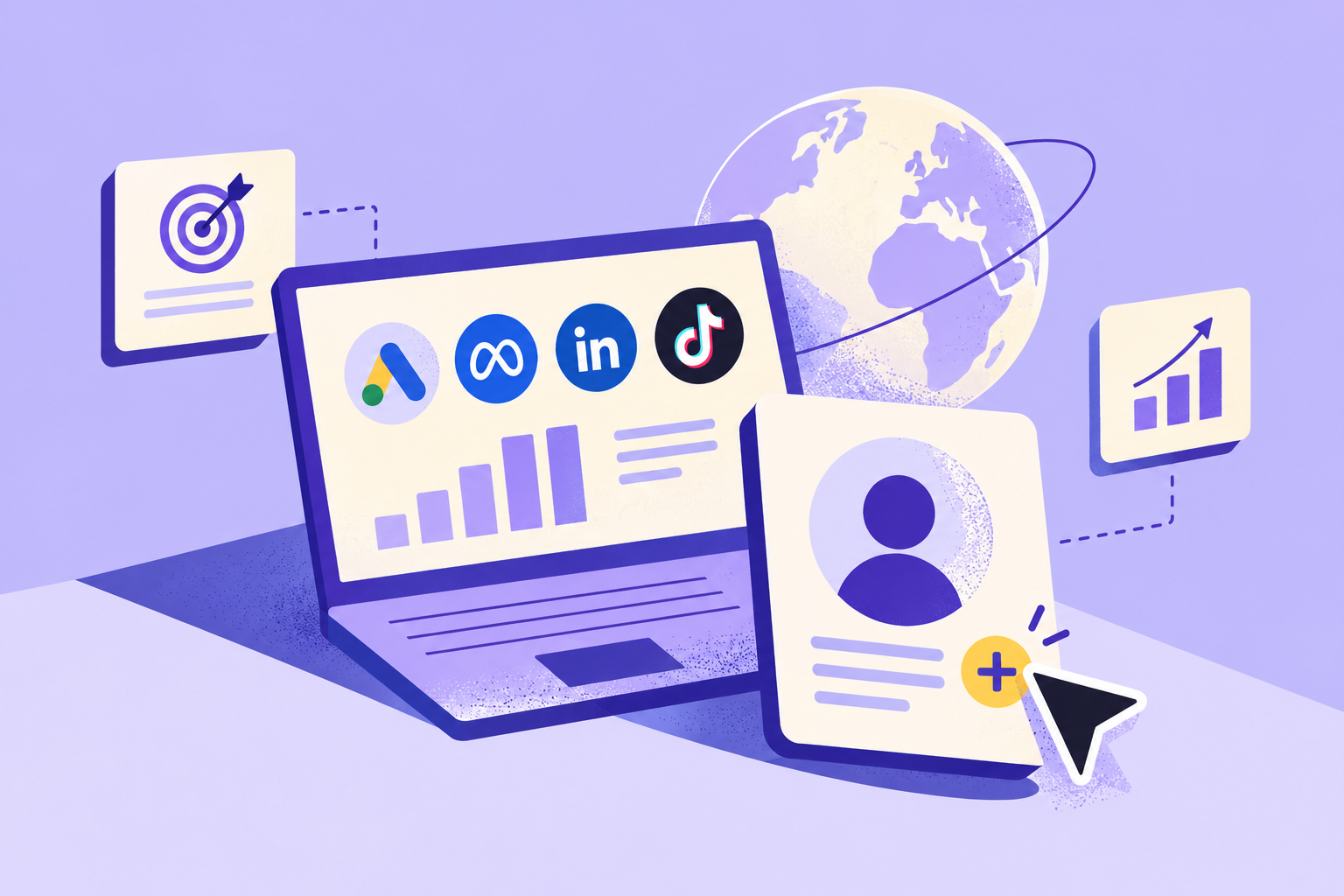 Illustration representing hiring an offshore Performance Marketer for a remote marketing team.