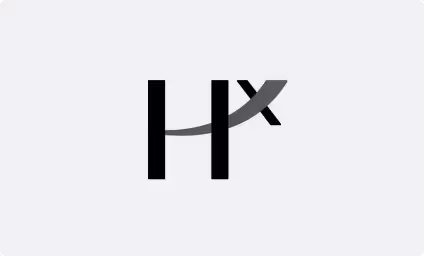 Logo featuring the letters H and X connected by a curved swoosh in shades of black and gray.