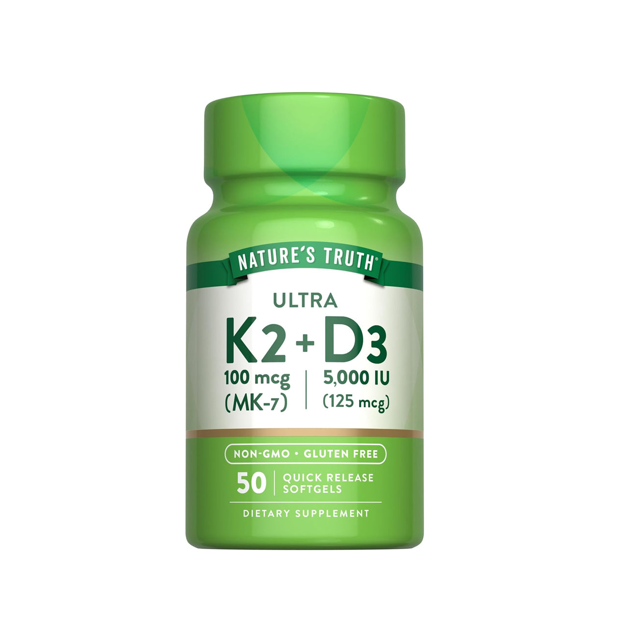 Vitamin K2 + D3 with MK-7 (100 mcg+ 5000 IU) 50 Softgels