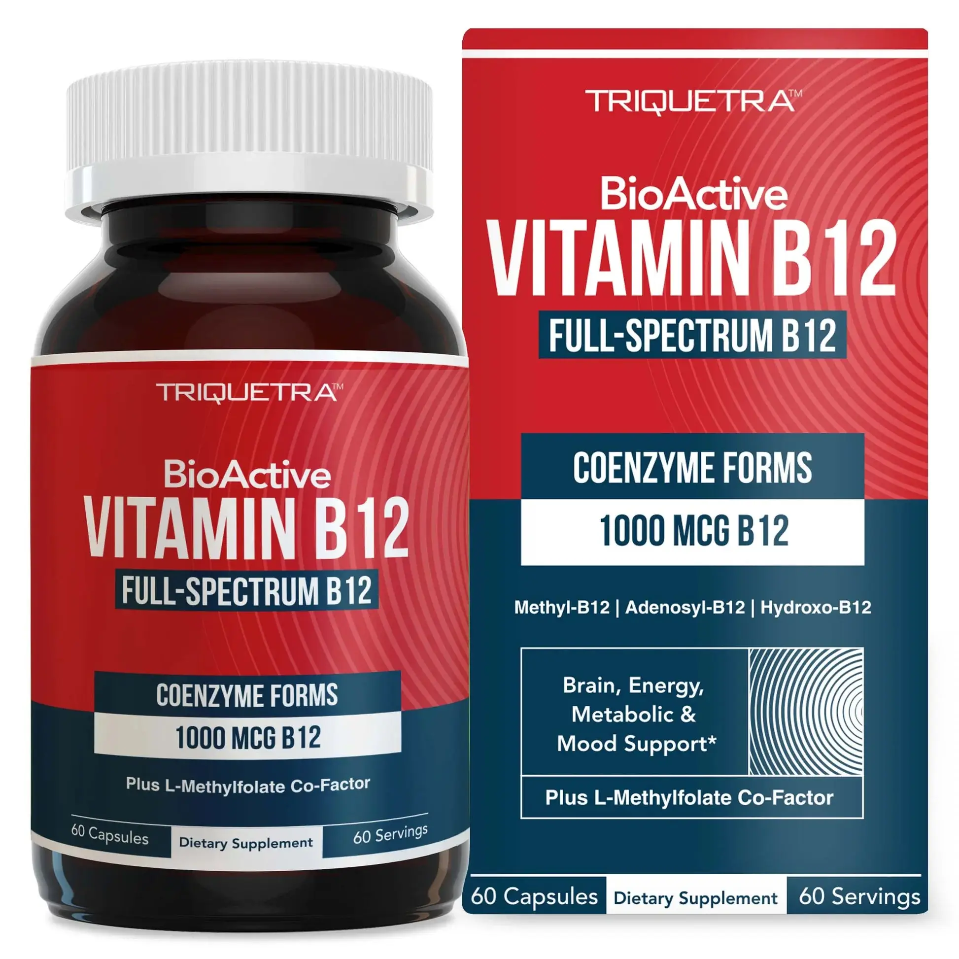 BioActive B12 (1000 mcg) Vitamin B12 Plus L-Methylfolate 60 Capsules