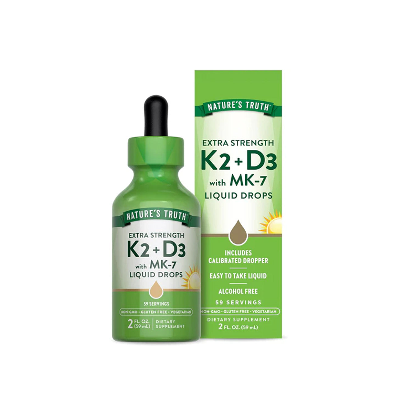 Vitamin K2 + D3 with MK-7 Liquid Drops (80 mcg+ 2000 IU) 59 ML