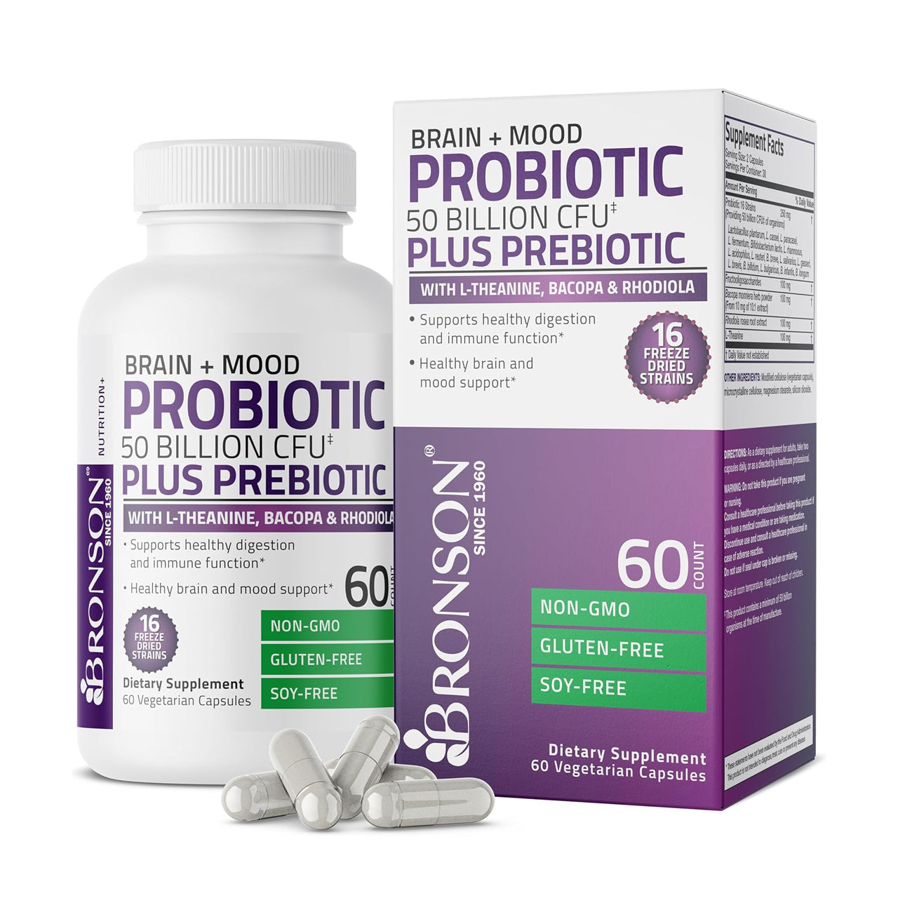 Brain and Mood Probiotic 50 Billion CFU,60 Vegetarian Capsules