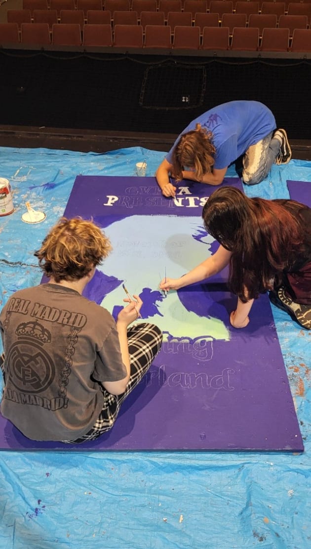 Crew painting and creating roadsigns