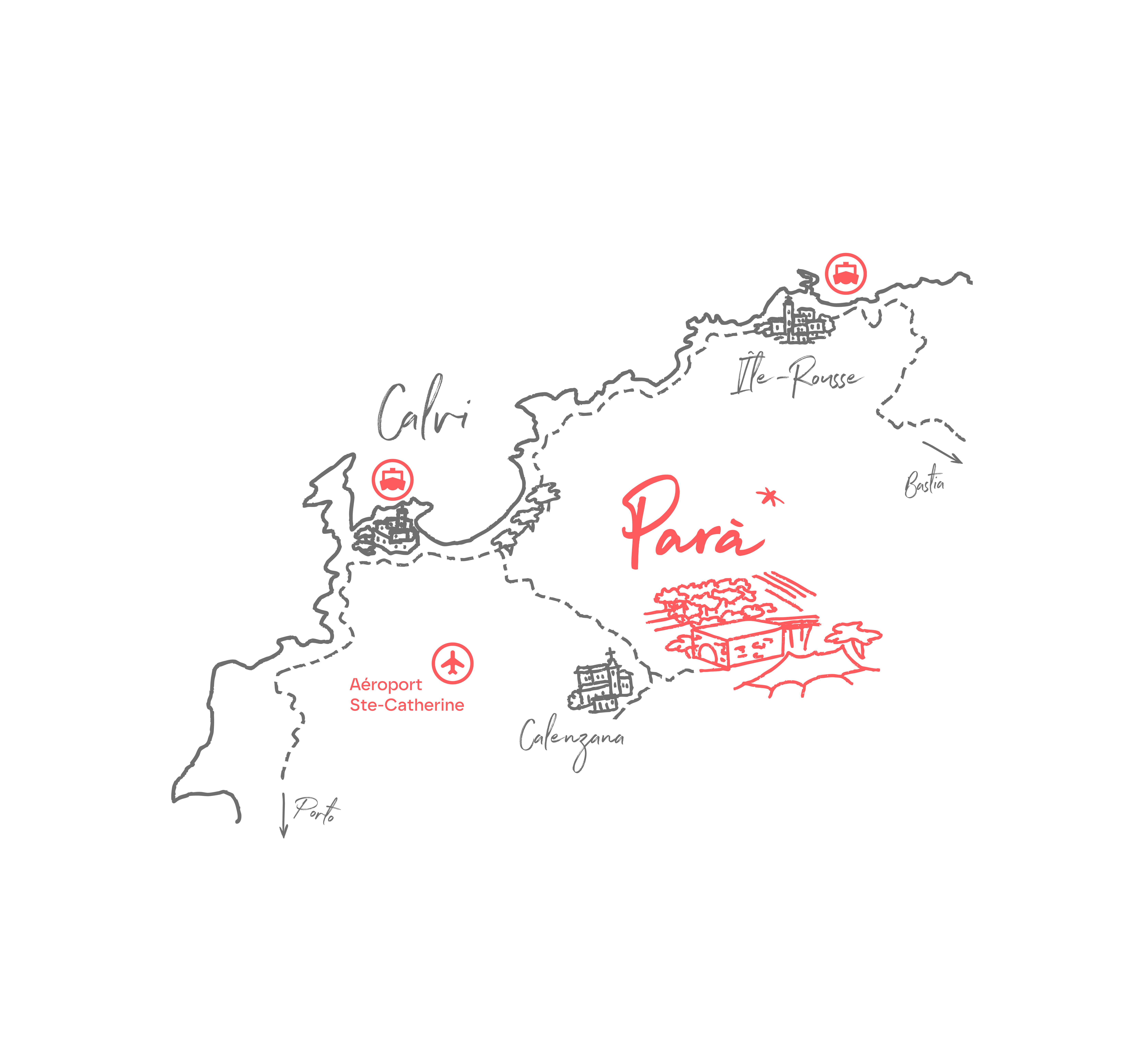 Le domaine et pointé sur une carte de la Balagne (au sud d'Île-Rousse et à l'est de Calvi)