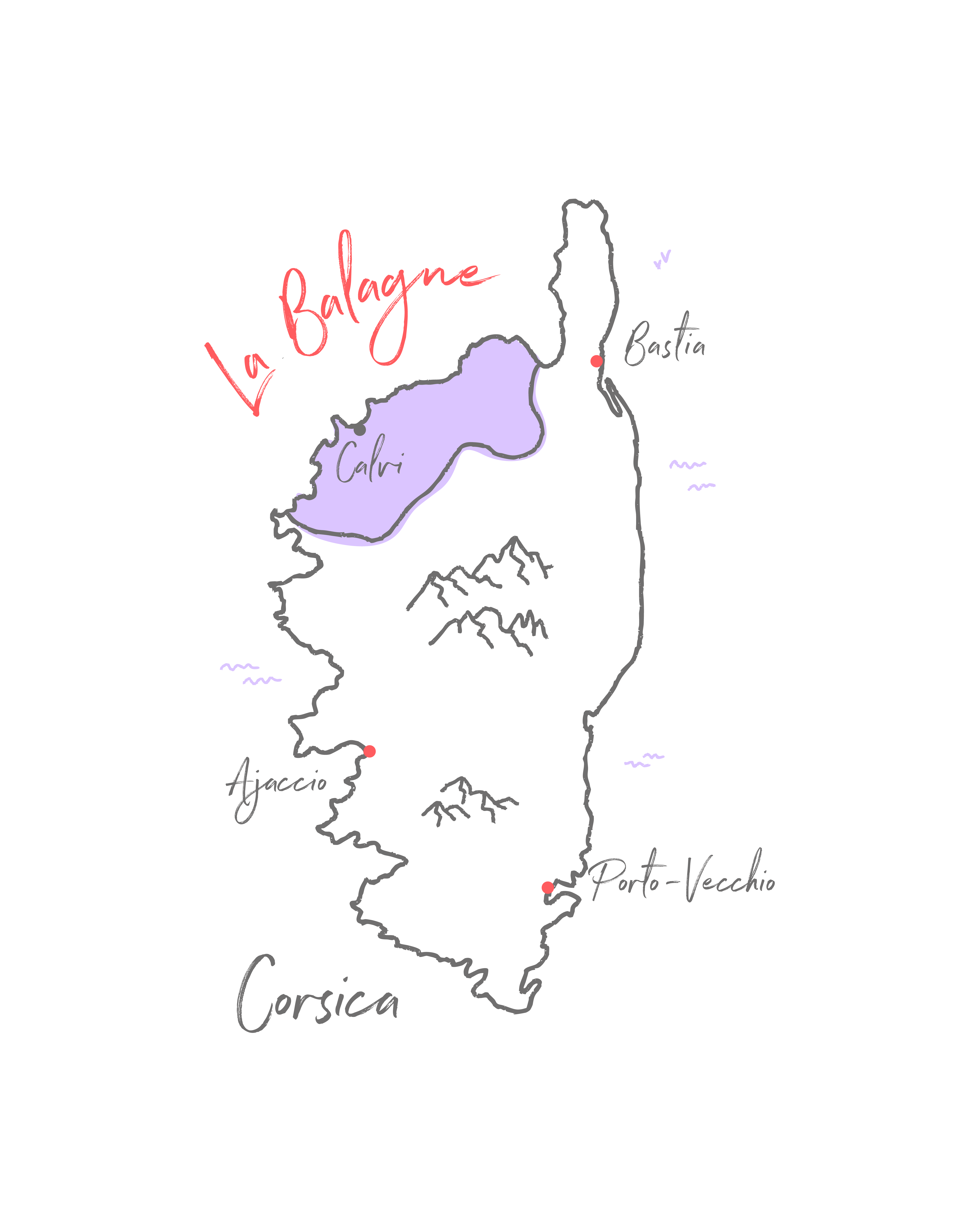 La région de Balagne est mise en valeur sur une carte (région du nord ouest de la corse)