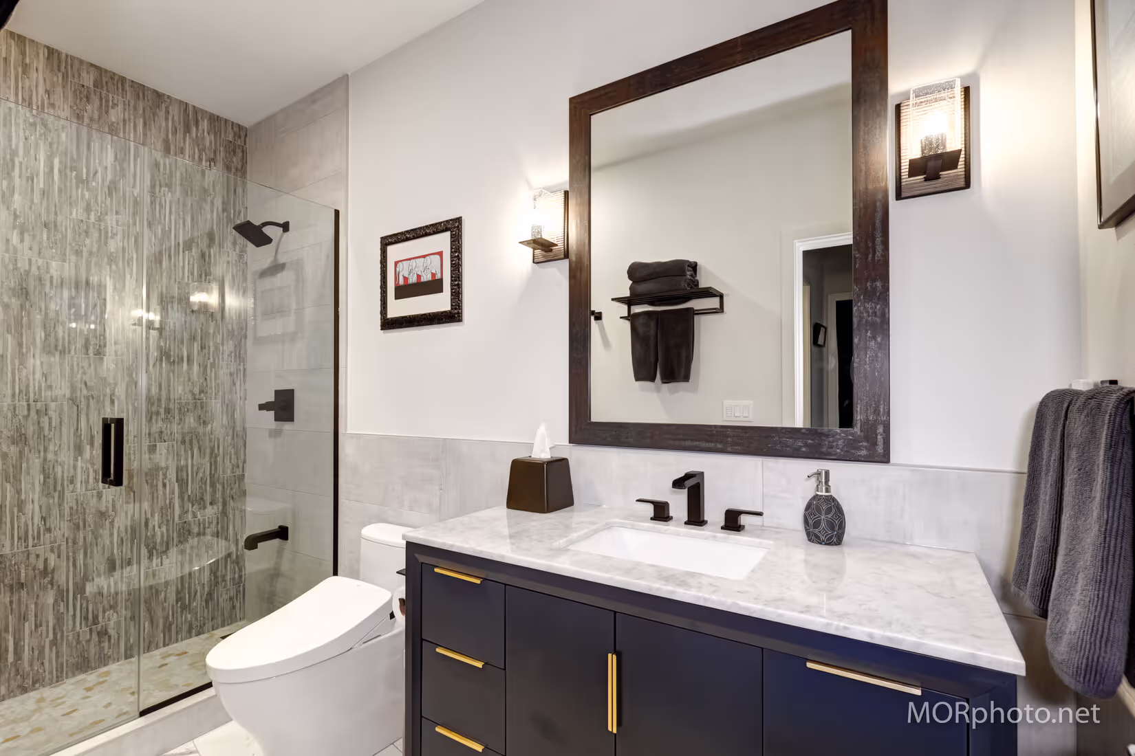 Transitional kitchen neutral colors gold hardware 