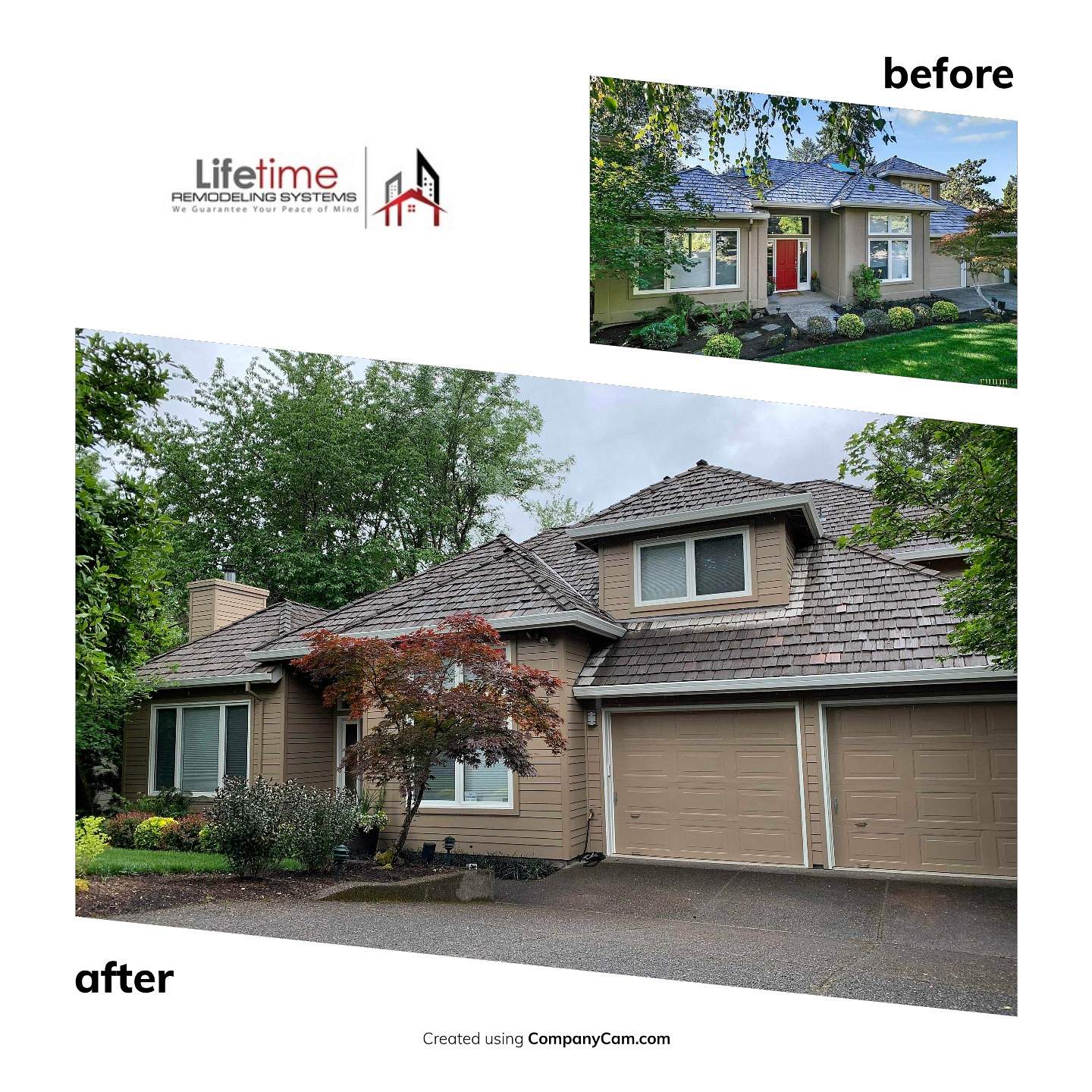 hardie plank siding tan and white red door