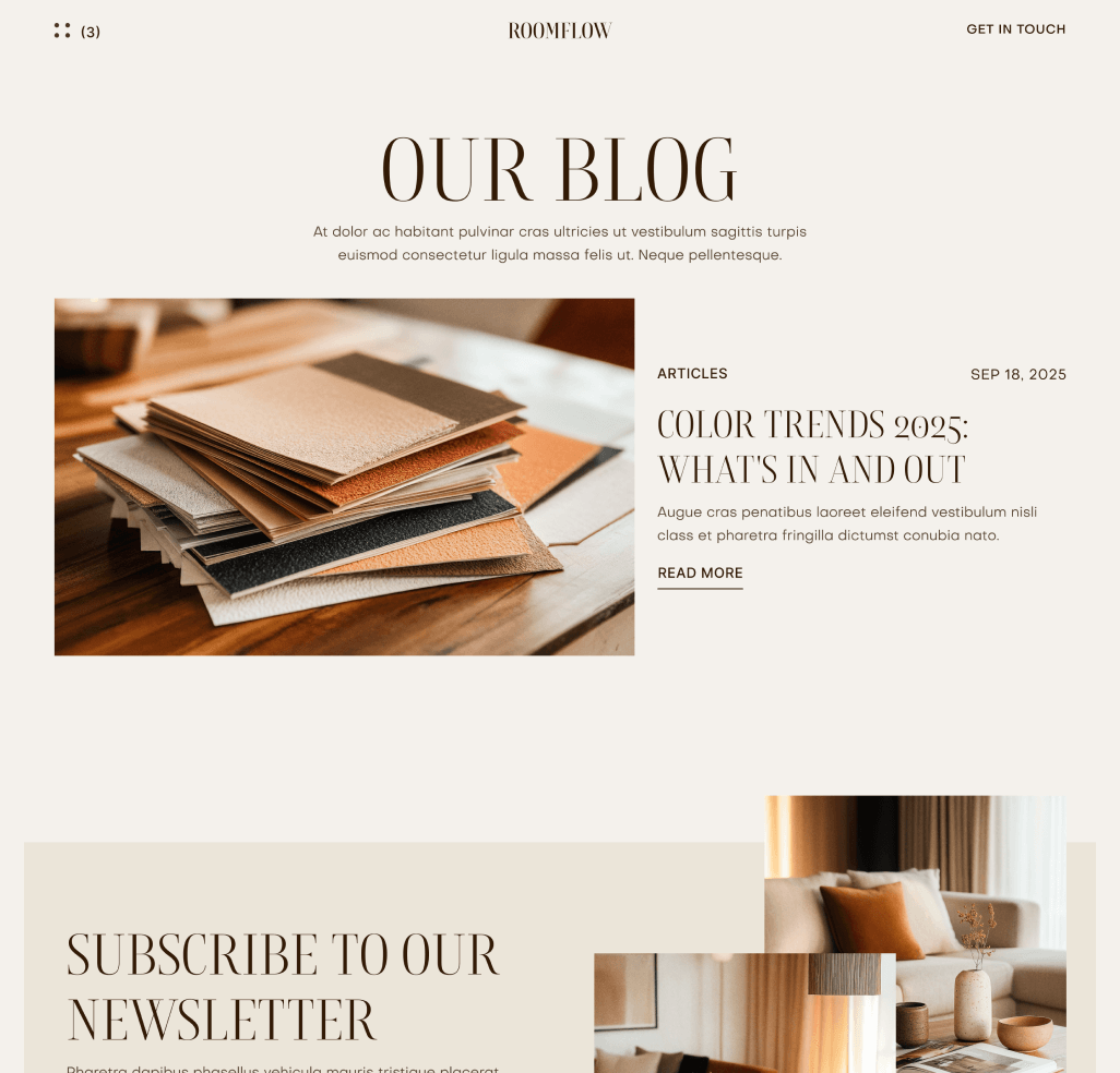 RoomFlow - Blog V3 Hero Page - Interior Design Webflow Template | BRIX Templates