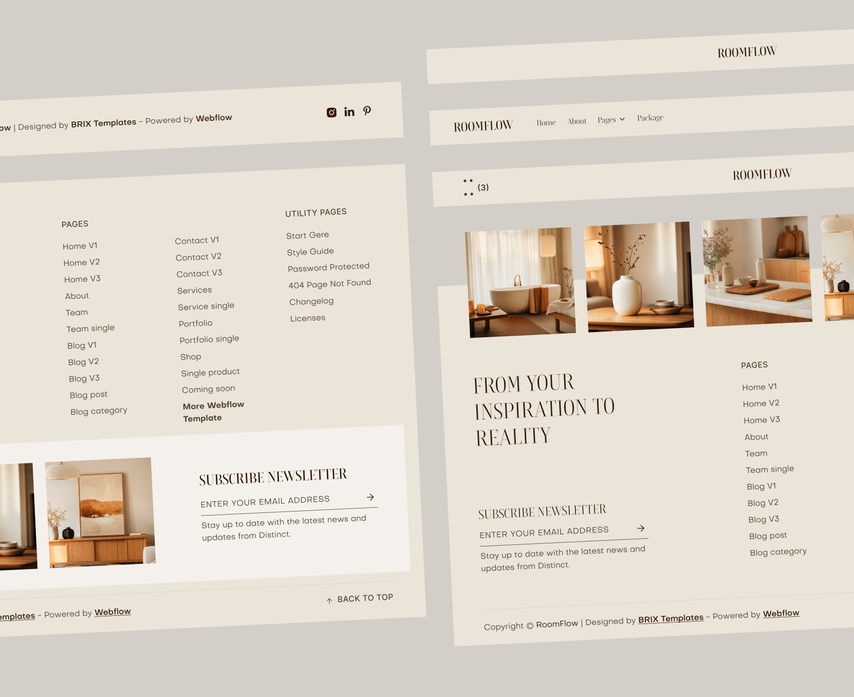 RoomFlow - 3 Headers And Footers - Interior Design Webflow Template | BRIX Templates