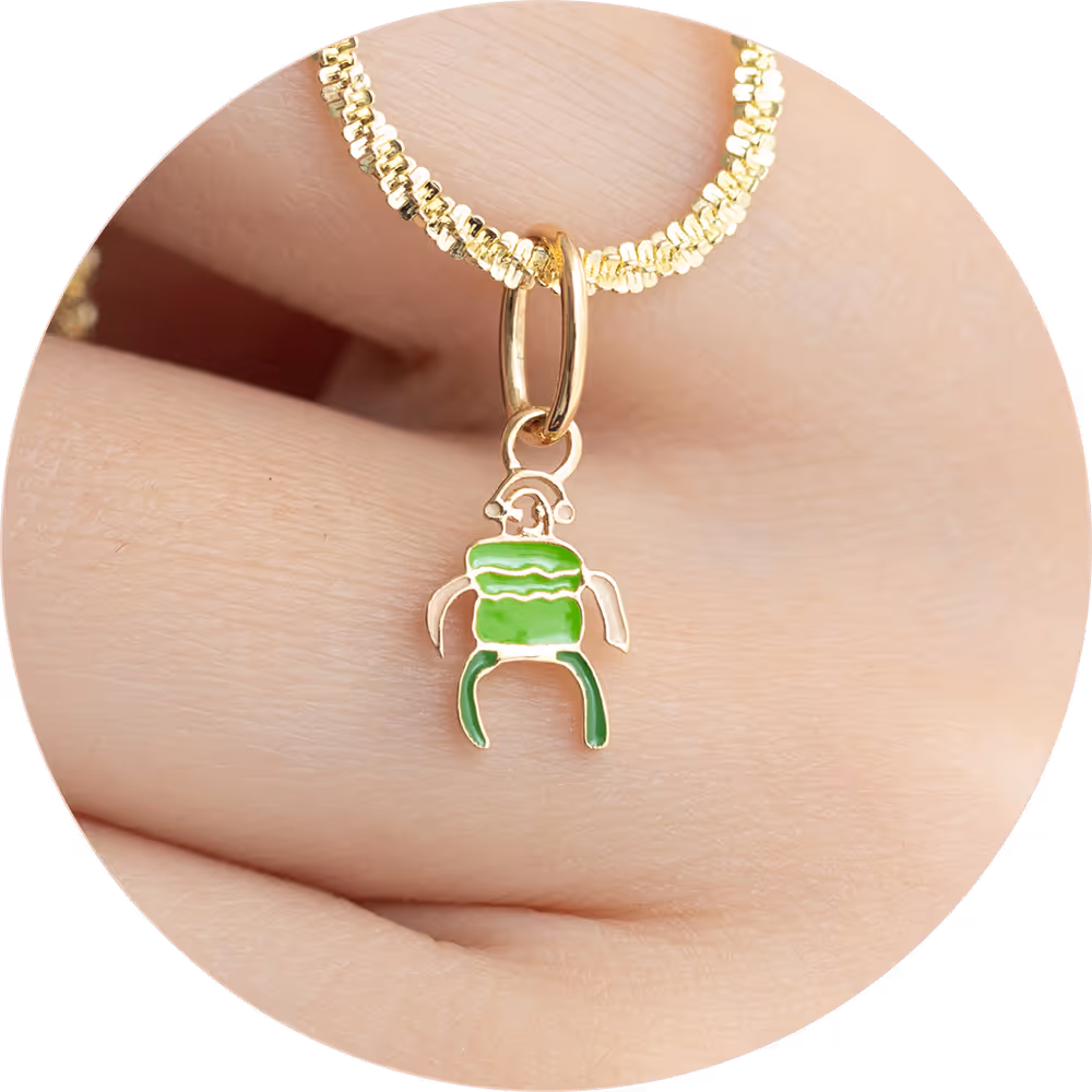 2D Enamel Pendant in Yellow Gold