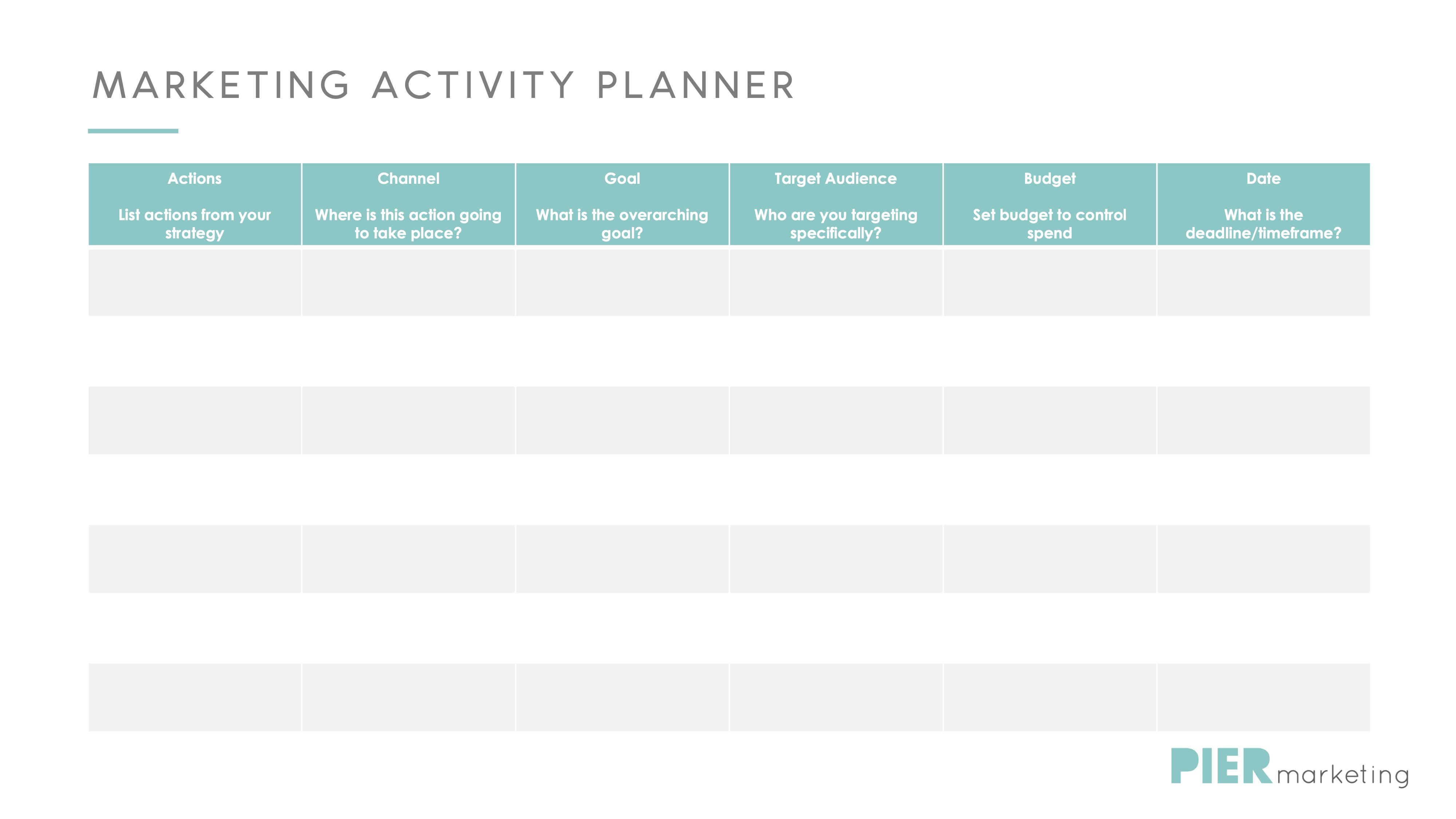 Free Marketing Activity Planner
