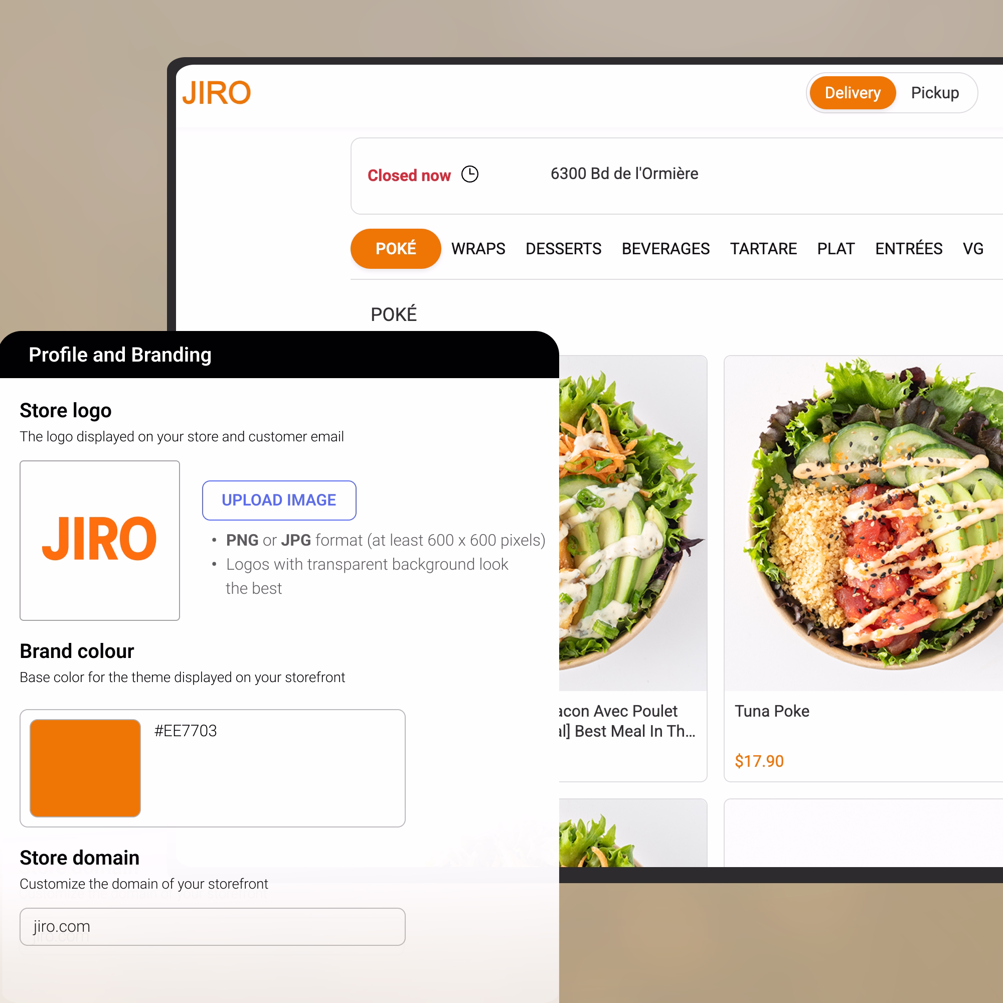 Image of the ordering dashboard
