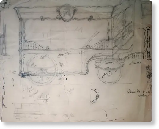 Croquis historique illustrant la construction de la diligence familiale