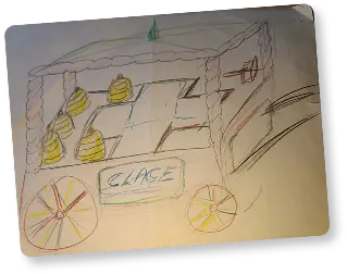Croquis dessin à la main représentant des glaces servies dans la charrette familiale