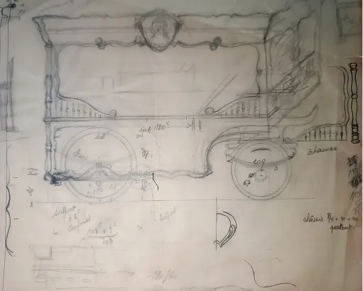 Croquis techniques détaillés de la charrette familiale