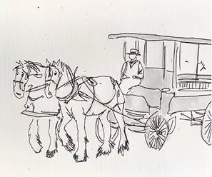 Dessin de la charrette Eric et Max avec son attelage
