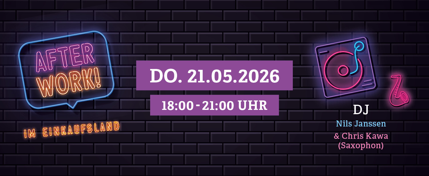 Angekündigt wird das dritte Afterwork Event am 21.05. mit einem DJ und einem Saxophonisten.