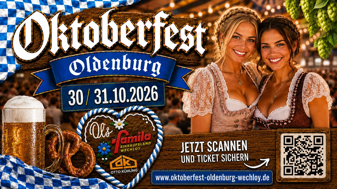 Die Grafik zeigt ein Festzelt von innen mit dem Slogan Oldenburger Oktoberfest.