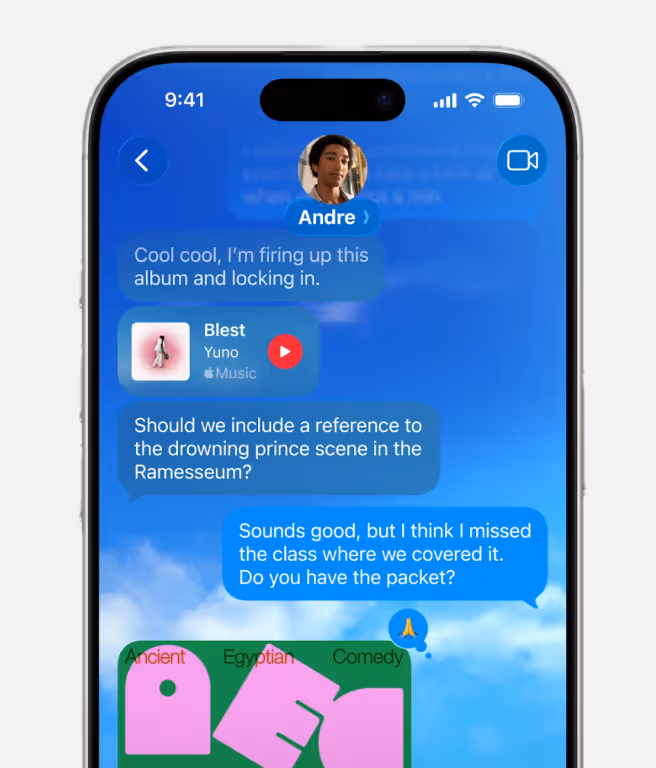 iOS 26 background image feature with the liquid glass UI in the Messages app makes it difficult to read. Image Copyrights - Apple Inc.