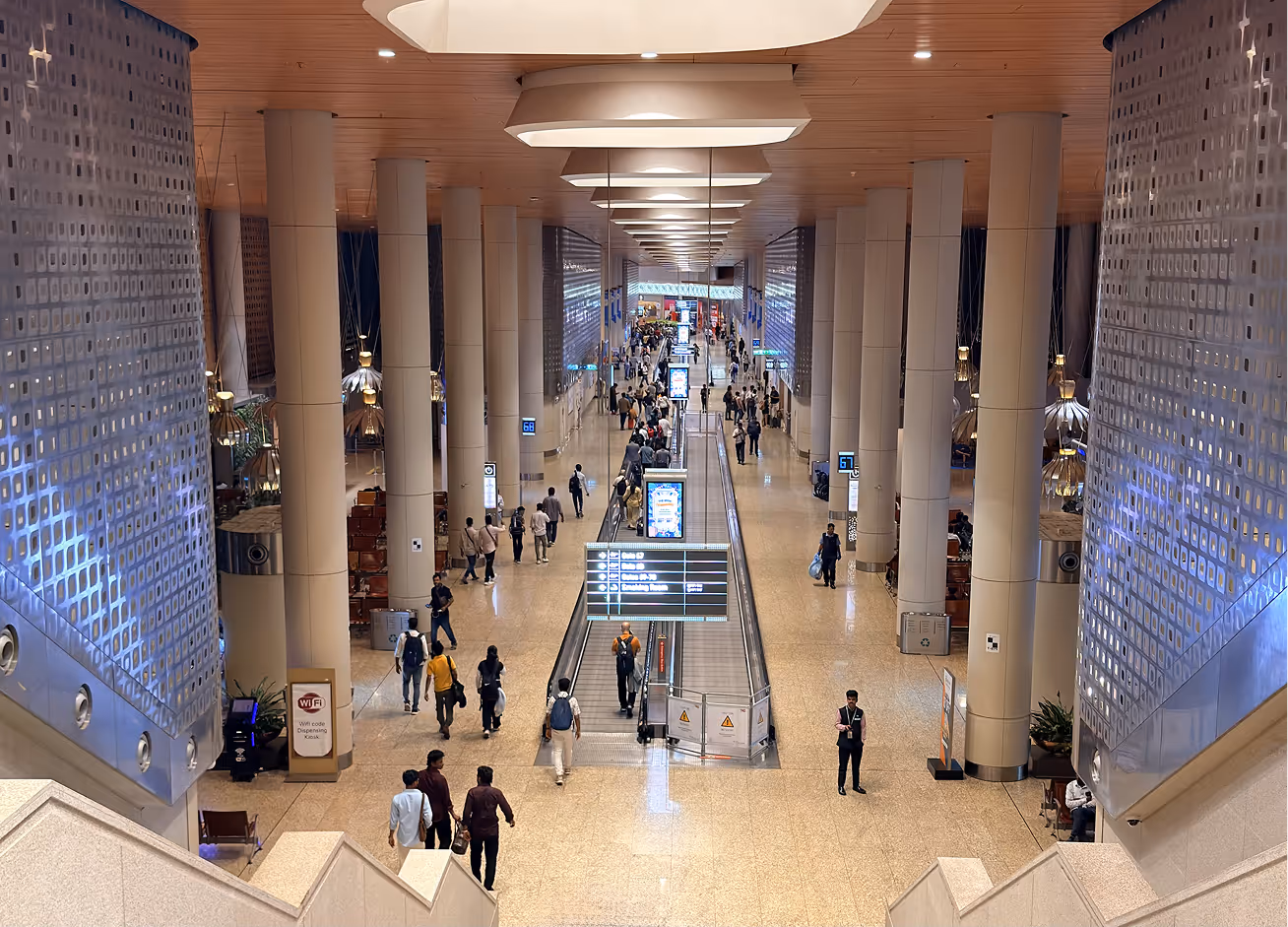 A wide shot inside the Mumbai International Airport