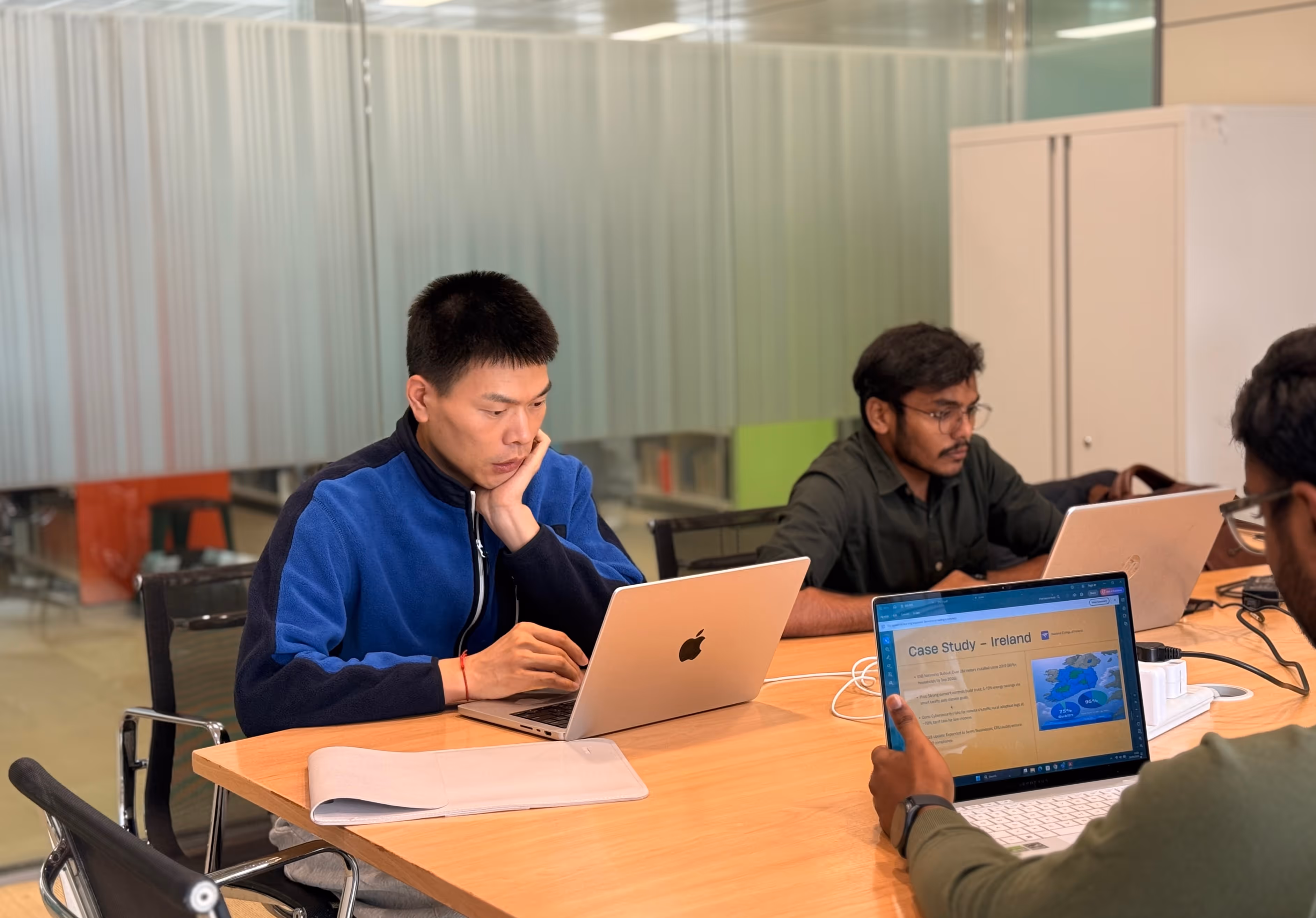 Indian and Chinese students collaborating on projects at the National College of Ireland, Dublin.