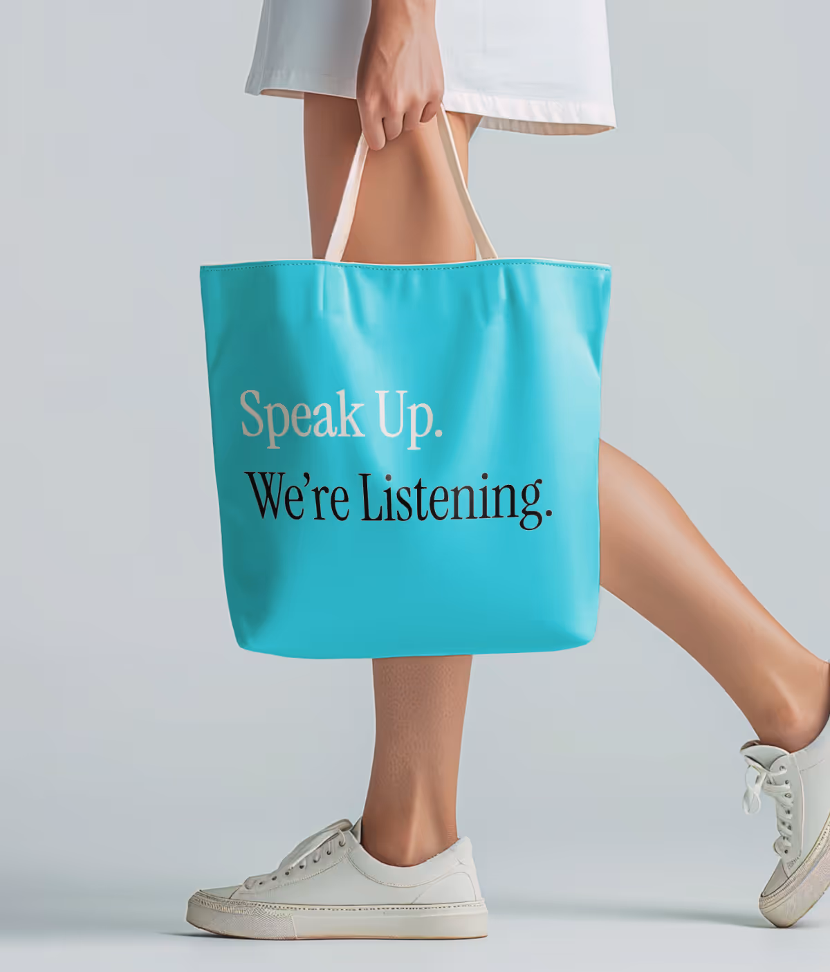 A branded tote bag handed to patients for utility purposes and easier brand recall.
