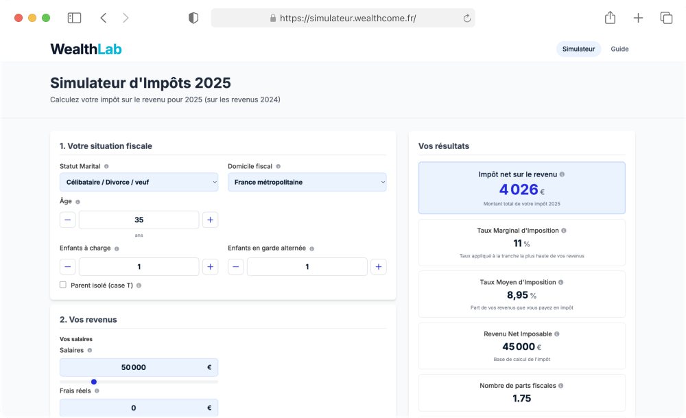 Interface de l'application WealthLab