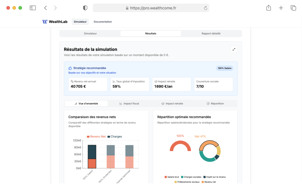 Interface de l'application WealthLab