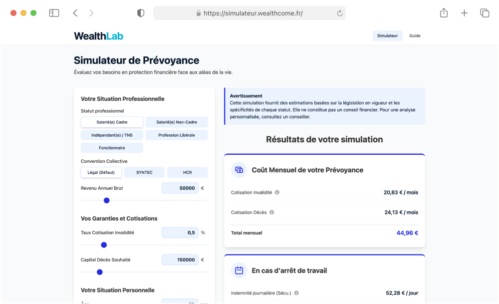 Interface de l'application WealthLab