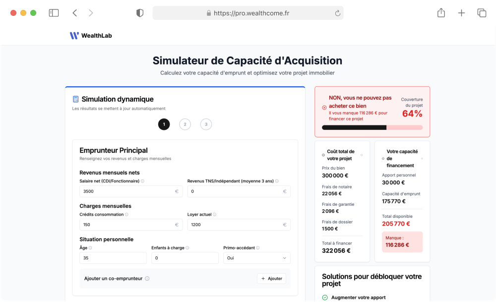Interface de l'application WealthLab