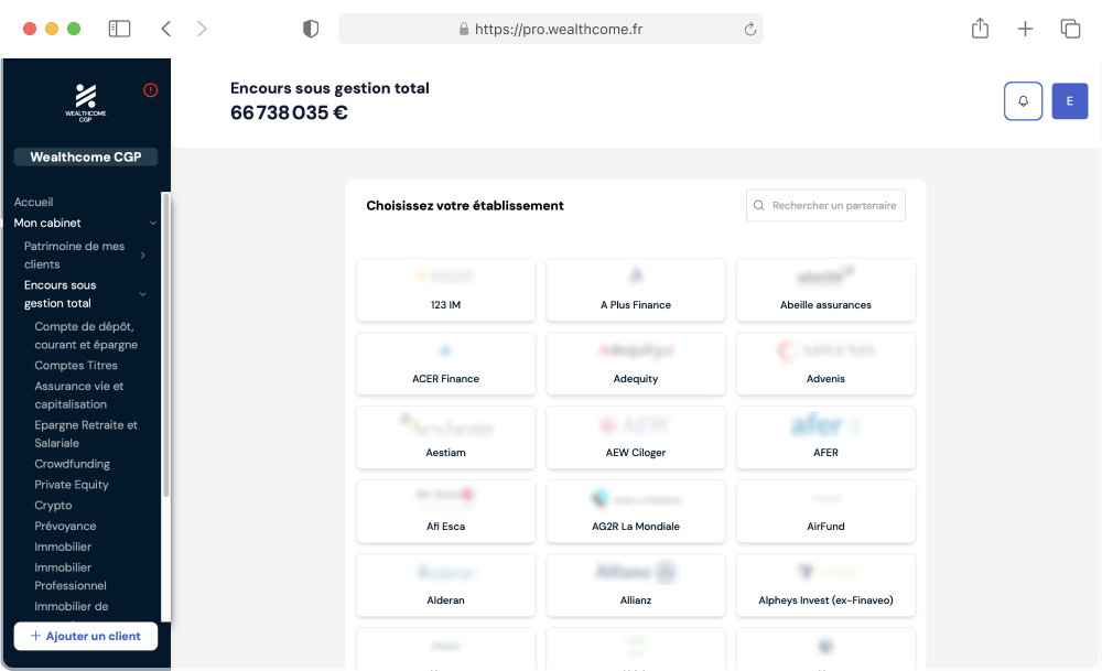 Interface de l'application WealthPro