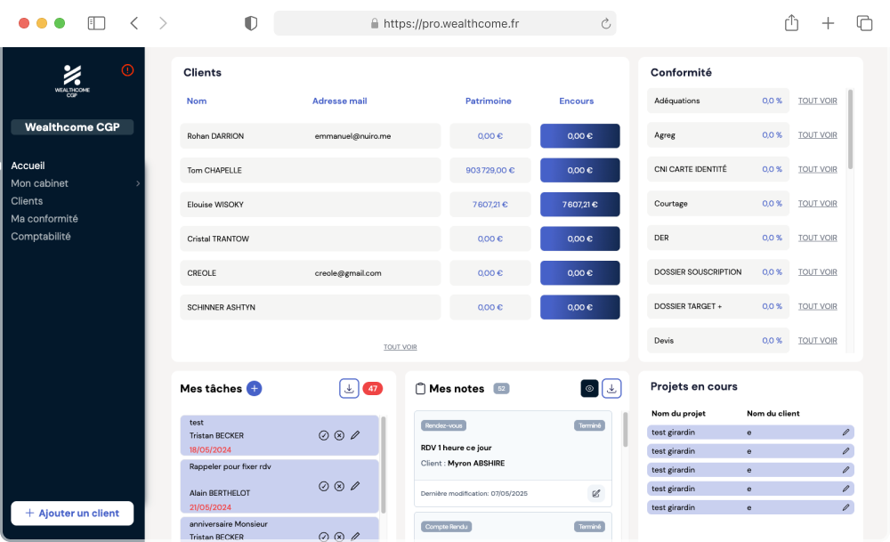 Interface de l'application WealthPro