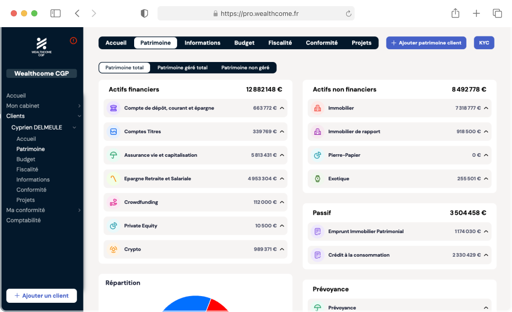 Interface de l'application WealthPro