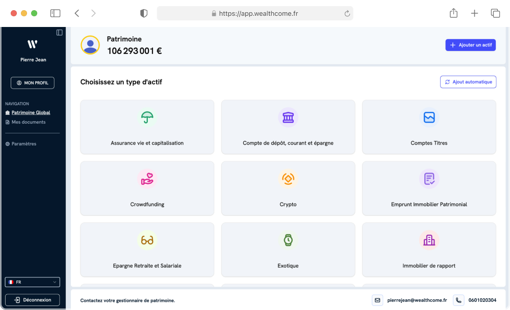 Interface de l'application WealthConnect