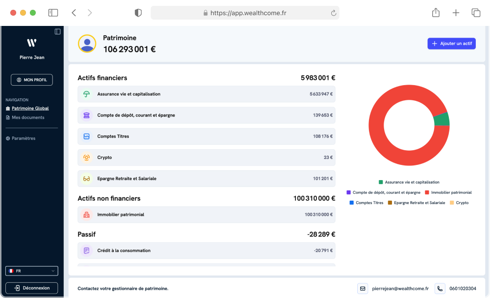 Interface de l'application WealthConnect