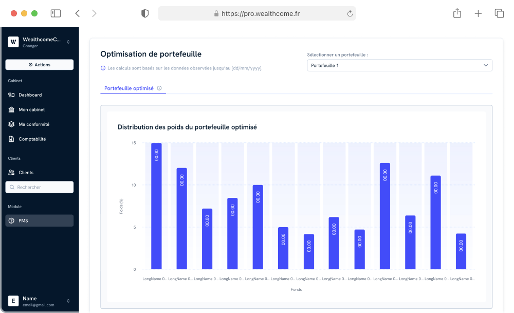 Interface de l'application WealthTreet