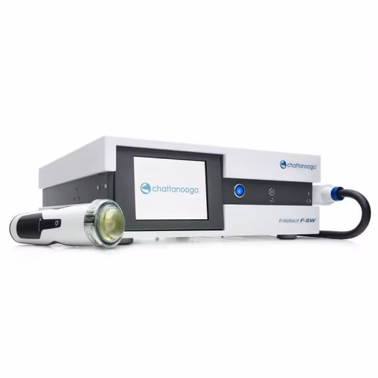 Chattanooga Intelect F-SW shockwave therapy machine used for non-invasive treatment and pain relief.