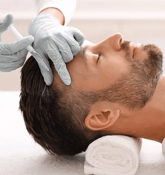 Close-up of a man getting a Tri-Amino acid injection to enhance physical performance